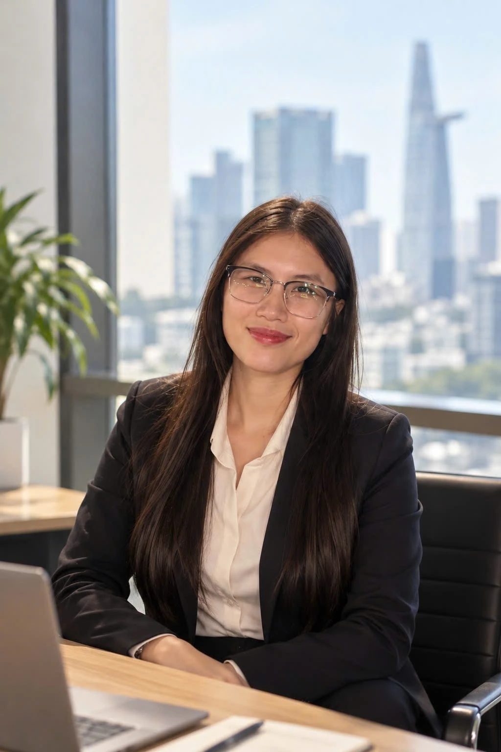 Alice Nguyen seated at a desk in an office